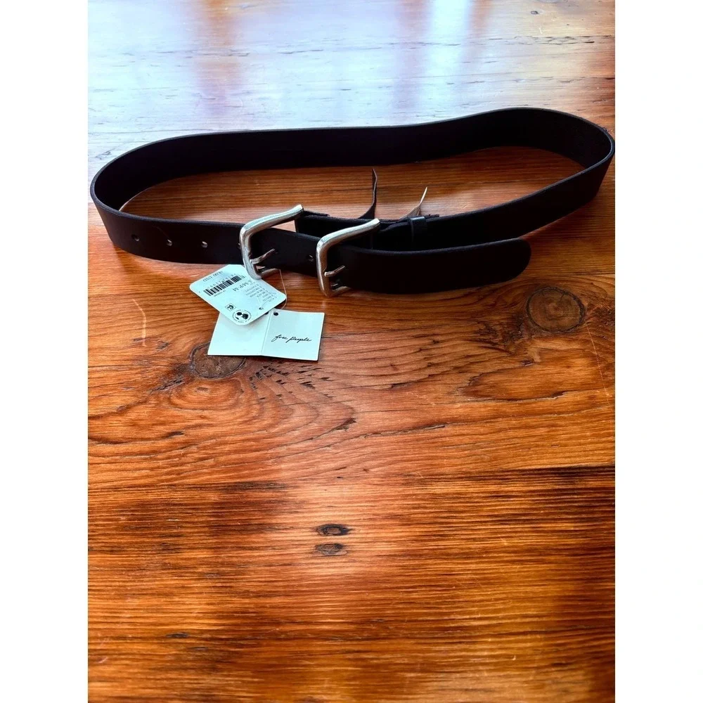 Free People Sabo Double Buckle Belt silver black leather small medium new nwt